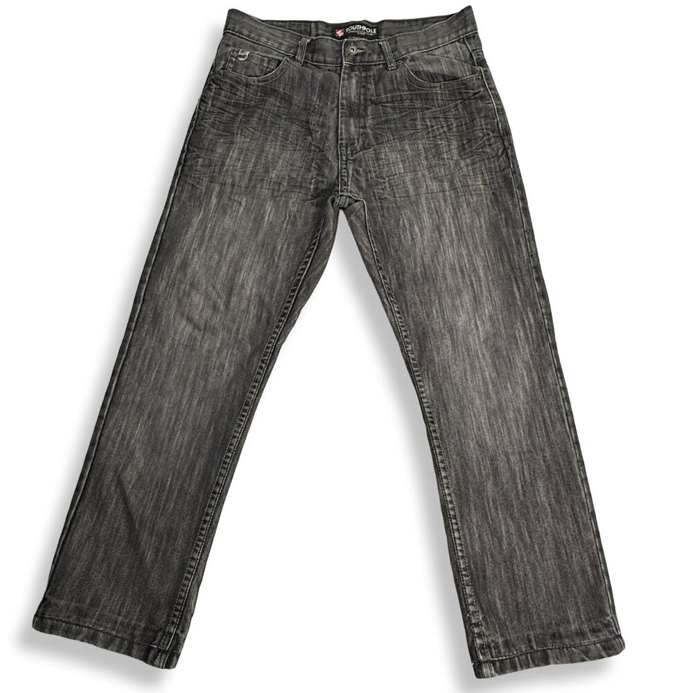 Southpole Jeans Mens 34 Relaxed Straight Black Gray Charcoal Stretch‎ Streetwear